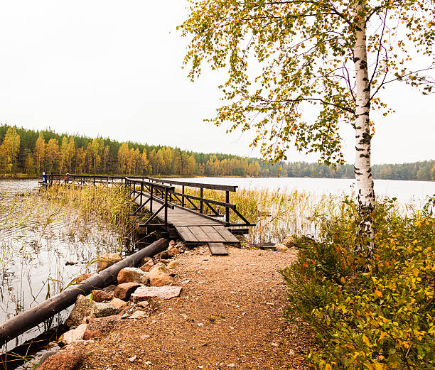 Ferry on lake in autumn