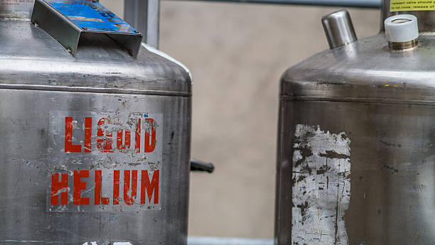 Liquid helium dewar container stock photo