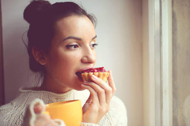 young brunette woman in home interior.