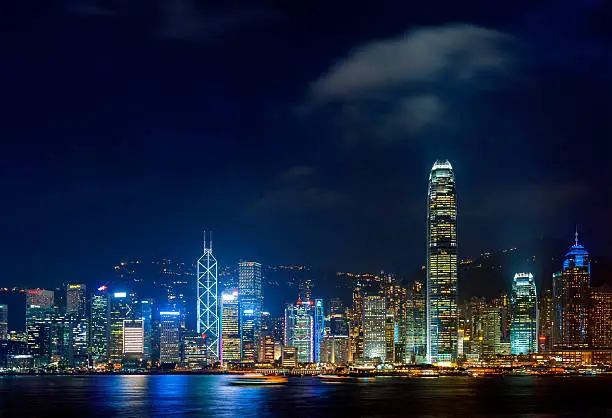 Hong Kong island and it's night lights, Hong Kong, China.