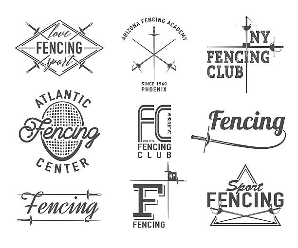 Fencing icons vector set. Emblems, badges. Fencing icons vector set. Fencing emblems design elements. Fencing club badges. fencing sport stock illustrations