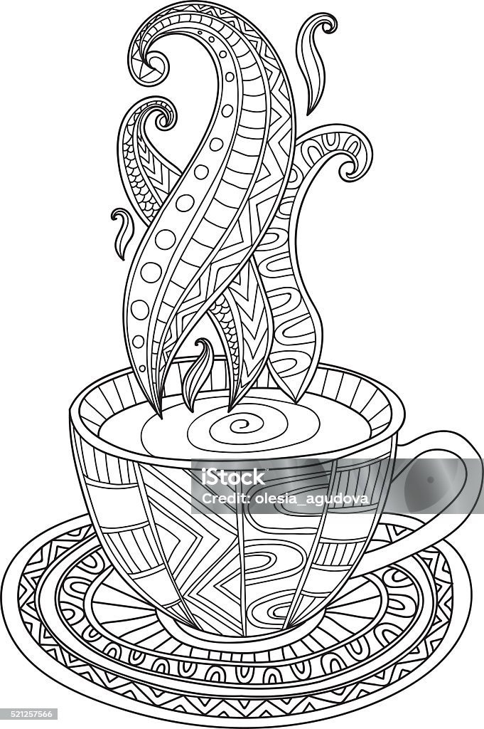 Vector coffee or tea cup with abstract ornaments Vector coffee or tea cup with abstract ornaments. Hand drawn illustration for coloring book for adult. Coloring pages. Coloring Book Page - Illlustration Technique stock vector