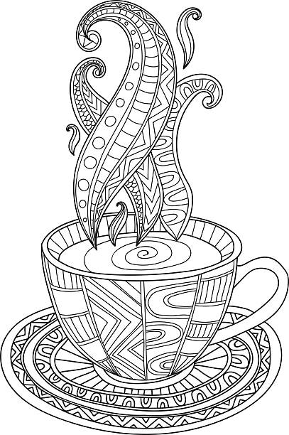 Vector coffee or tea cup with abstract ornaments Vector coffee or tea cup with abstract ornaments. Hand drawn illustration for coloring book for adult. Coloring pages. adult coloring pages mandala stock illustrations