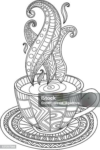 Vector Coffee Or Tea Cup With Abstract Ornaments Stock Illustration - Download Image Now - Coloring Book Page - Illlustration Technique, Adult, Coloring