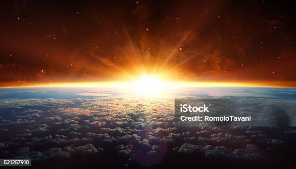 Sunset In Orbit Stock Photo - Download Image Now - Outer Space, Sun, Globe - Navigational Equipment