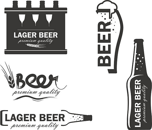 beer logos vector logos beer in the form of a beer bottle, a glass, a box of beer, ear of wheat. Flat, on a white background beer crate stock illustrations