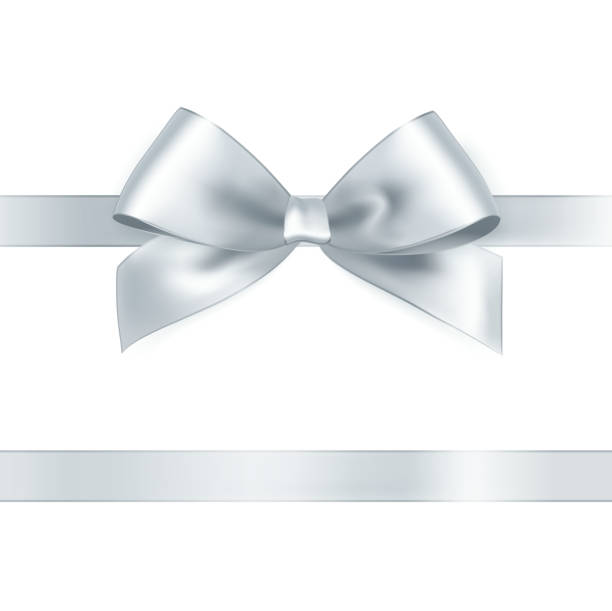 Shiny white satin ribbon Shiny white satin ribbon on white background. Vector silver metal stock illustrations