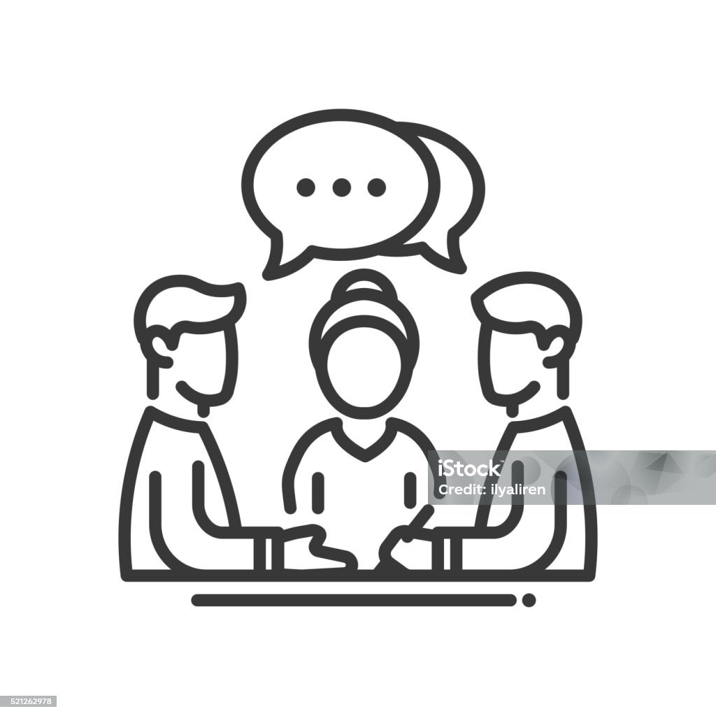 Business meeting single icon Business meeting single isolated modern vector line design icon. Group of people with a speech bubble with dots sign Icon Symbol stock vector