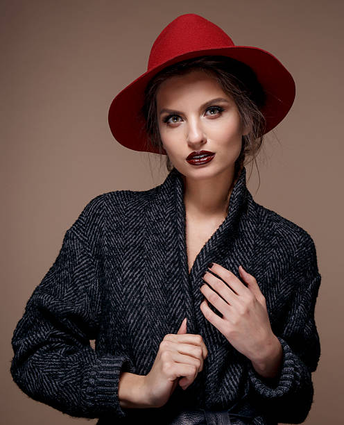 istock Glamour portrait model in hat and coat, professional make up 521263908