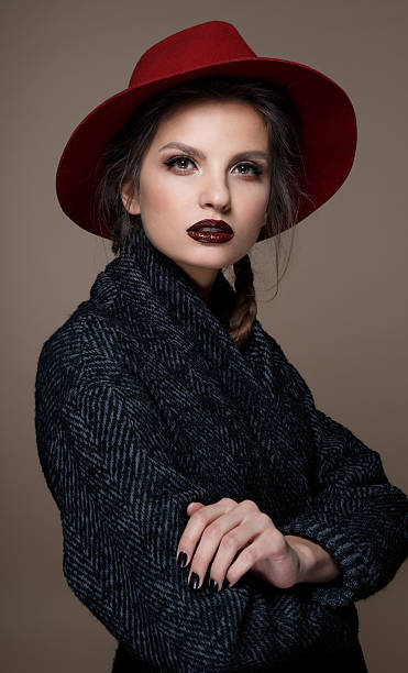 istock Glamour portrait model in hat and coat, professional make up 521263932