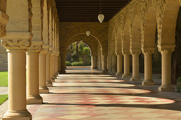 Hallway in Stanford University Stanford, USA - September 27, 2014. Hallway in the campus of Stanford University. Stanford University is a world famous private research and teaching university located in Stanford, California. It was founded in 1885 in a suburban setting. stanford university photos stock pictures, royalty-free photos & images