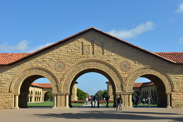Visitors at Main Quad of Stanford University Stanford, USA - September 27, 2014. Visitors at Main Quad in the campus of Stanford University. Stanford University is a world famous private research and teaching university located in Stanford, California. It was founded in 1885 in a suburban setting. stanford university photos stock pictures, royalty-free photos & images