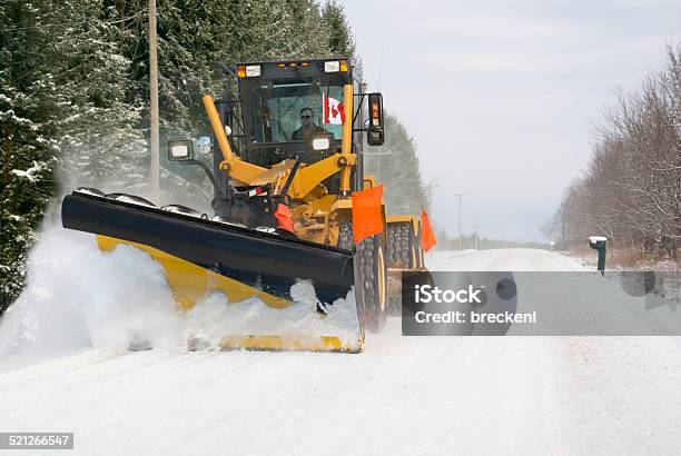 Snowplowing Grader Close Up Stock Photo - Download Image Now - Occupation, Road Construction, Snow