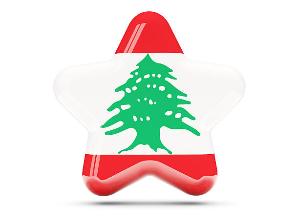 Flag of lebanon, square card with red ribbon. 3D illustration