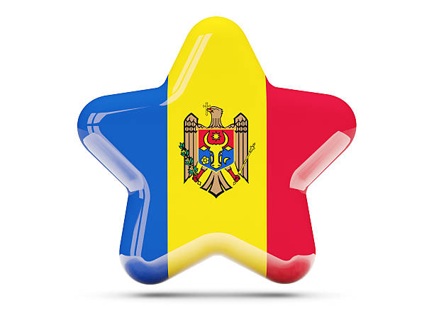 Star icon with flag of moldova. 3D illustration