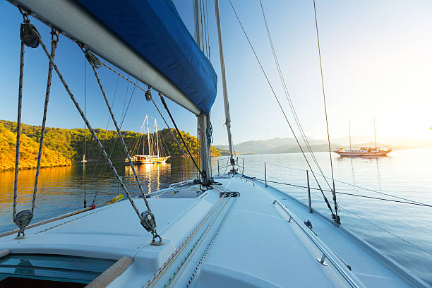 Turkey Sail boats anchored in the calm bay of Skopea Limani, Turkey marmaris stock pictures, royalty-free photos & images