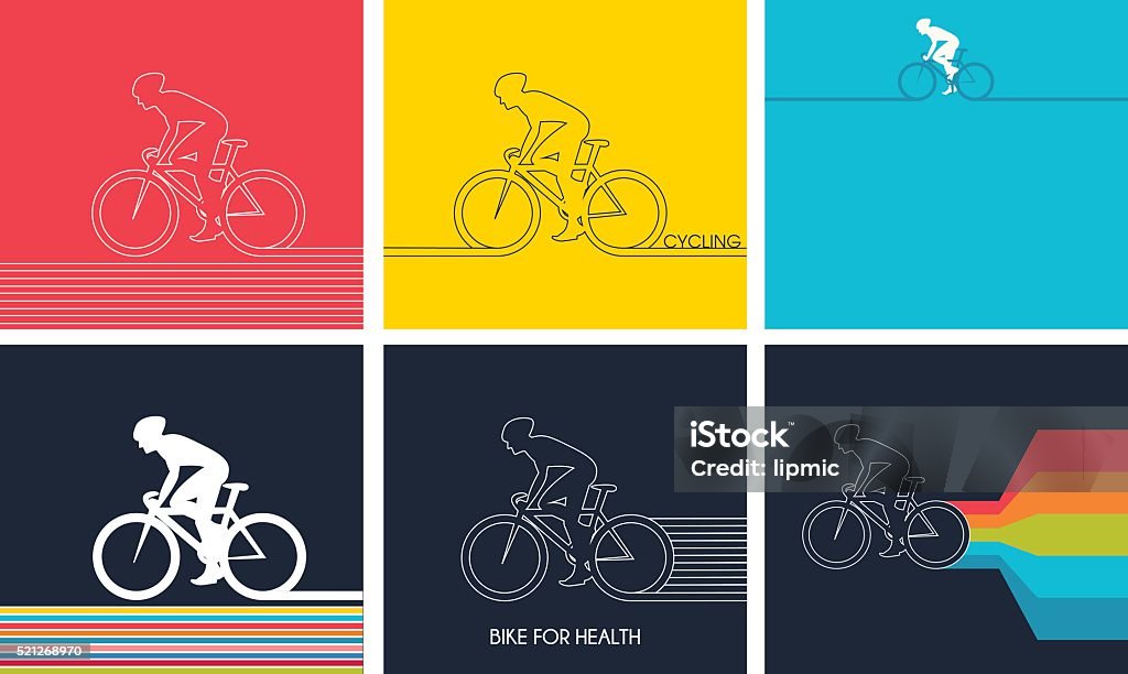 Cyclists on bikes. set isolated d vector illustration - 免版稅踩單車圖庫向量圖形