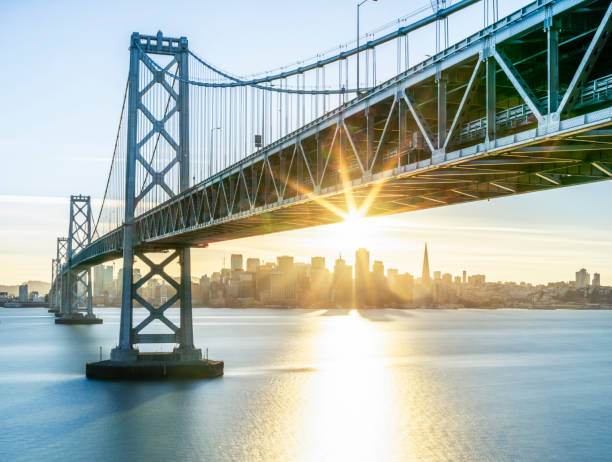 Bay Bridge and skyline of San Francisco Bay Bridge and skyline of San Francisco, USA. bay bridge stock pictures, royalty-free photos & images