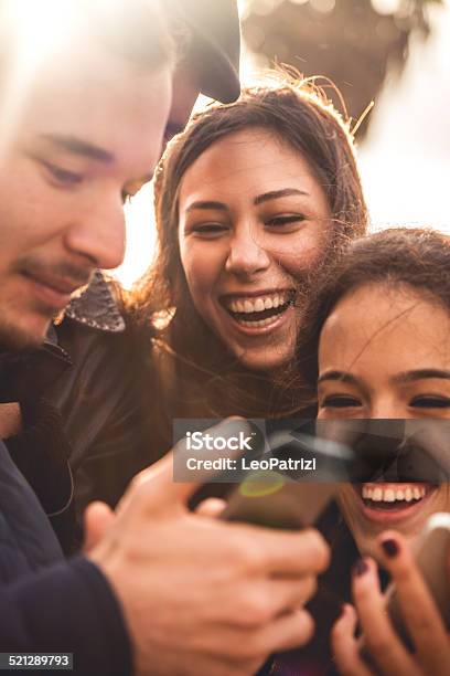 Group Of Happy Friends Taking A Selfie Stock Photo - Download Image Now - Addiction, Adolescence, Adult