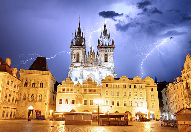 istock Prague Old town square, Tyn Cathedral at storm 521290877