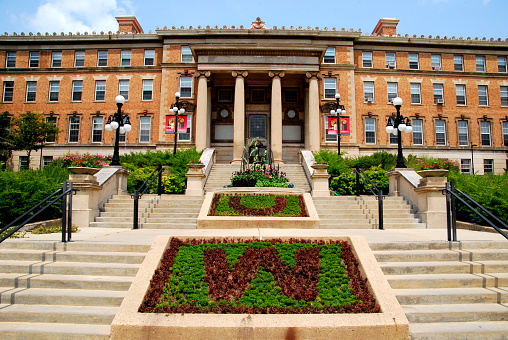 Madison, WI, USA - July 20, 2014: The beautiful entrance to the agriculture building at the University of Wisconsin, Madison Campus.