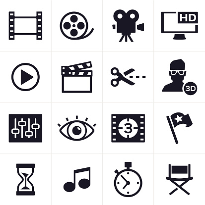 Movie making, film and video editing icon and symbol set.