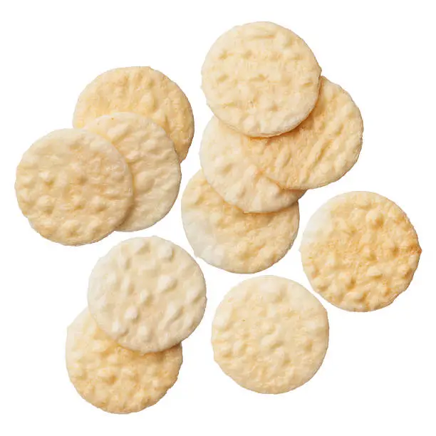 Rice crackers isolated on white background, close up