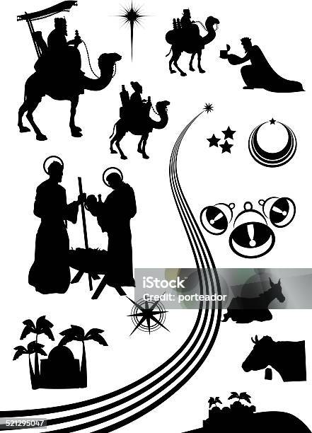 Nativity Scene Set Stock Illustration - Download Image Now - Angel, Bible, In Silhouette