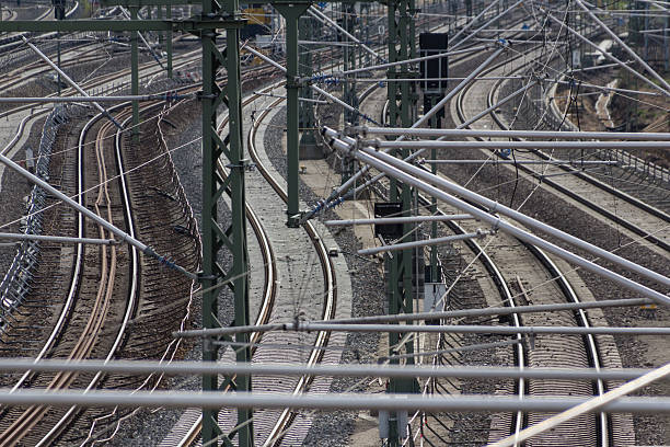 istock railroad, rail tracks, railways and power supply lines 521298204