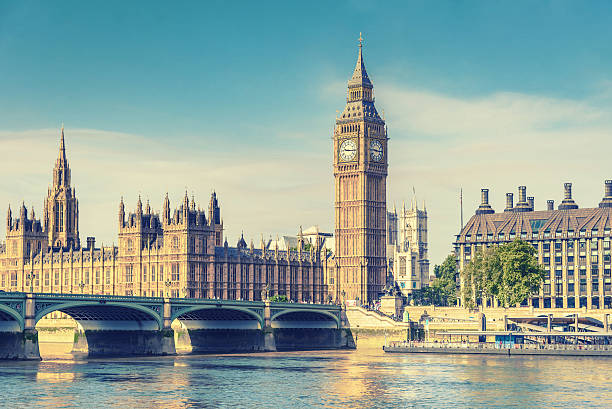 Big Ben and House of Parliament, London, UK, vintage effect stock photo