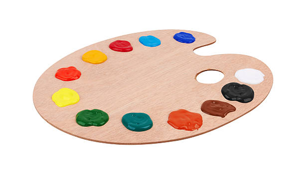 istock Wooden art palette with paints 521308174