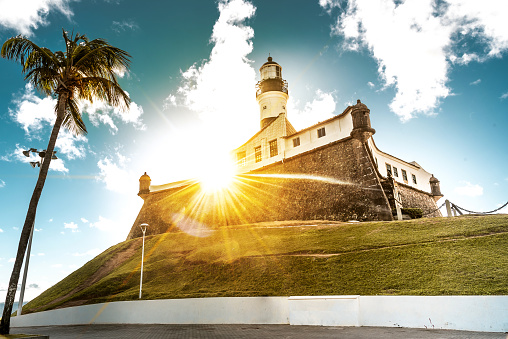 sundown view on lighthouse Farol da Barra in Salvador