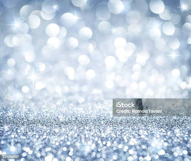 Shining Silver Glitter With Stars Christmas Background Stock Photo - Download Image Now