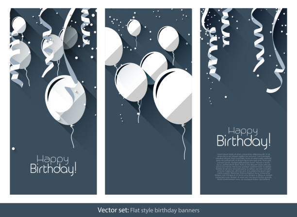 フラット誕生日のバナー - streamer ribbon party celebration点のイラスト素材／クリップアート素材／マンガ素材／アイコン素材