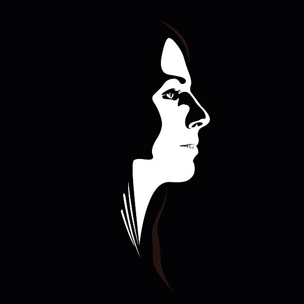 Woman face profile view. Low key vector art illustration