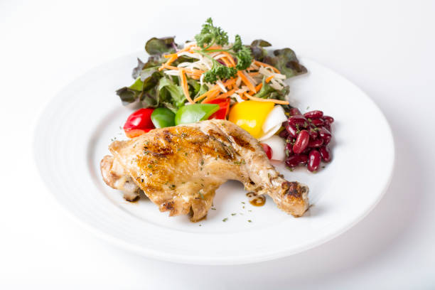 Grilled chicken steak western food style with salad vegetable