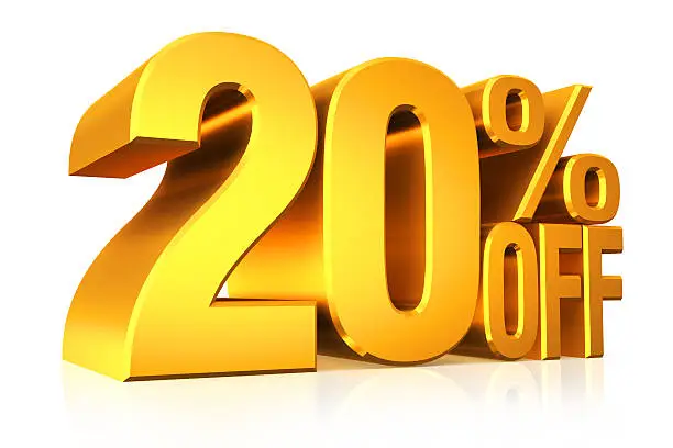 Photo of 3D render gold text 20 percent off.