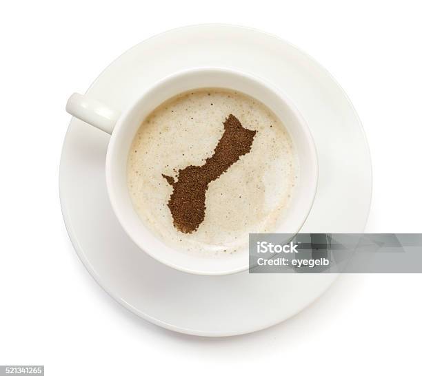 Coffeecup With Powder In The Shape Of Guam Stock Photo - Download Image Now - Breakfast, Bright, Brown