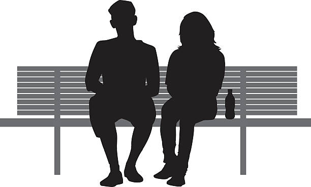 zwei personen, auf einer bank sitzend - bench park park bench silhouette stock-grafiken, -clipart, -cartoons und -symbole