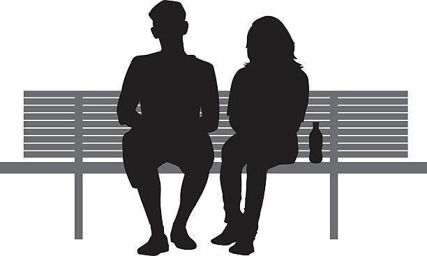 ilustrações de stock, clip art, desenhos animados e ícones de duas pessoas sentado no banco - outline silhouette black and white adults only