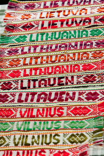 Woven Lithuanian folk belts stock photo