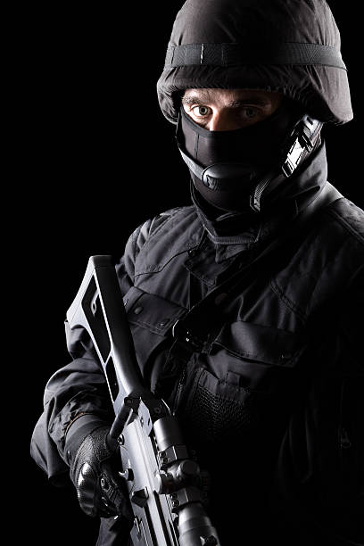 istock Soldier portrait, black background 521345101