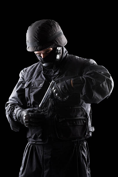 istock Soldier portrait, black background 521345197