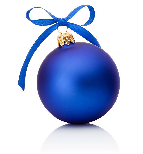 istock Blue Christmas ball with ribbon bow Isolated on white background 521347421