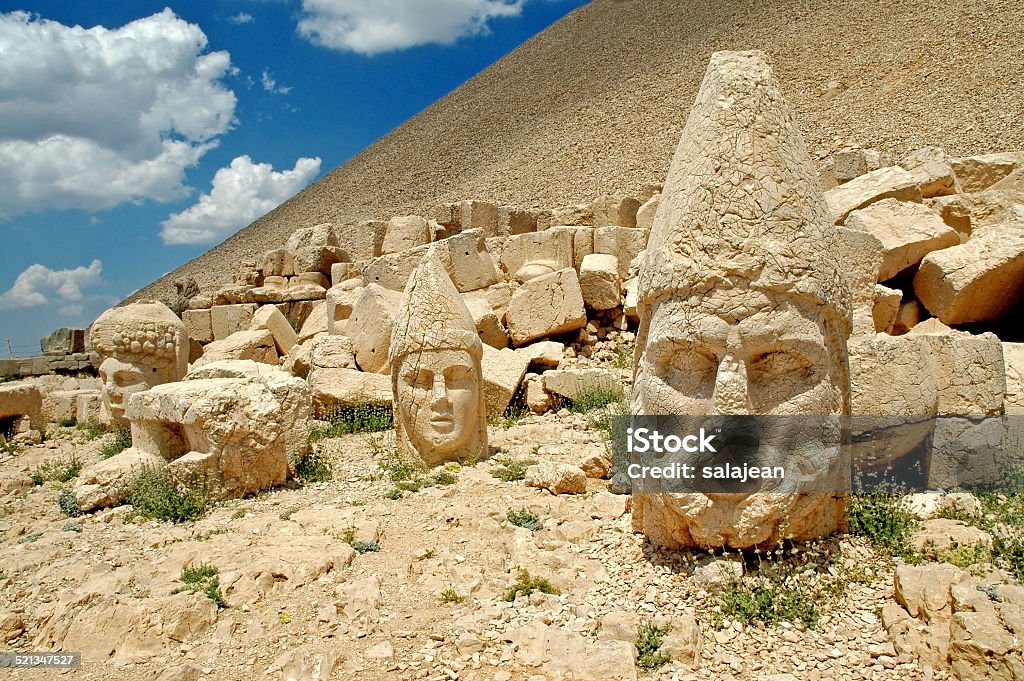 Monumental god heads on mount Nemrut, Turkey Nemrud Dagh Stock Photo