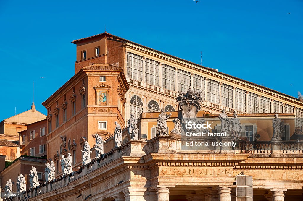 Vatican Museums, Rome - Italy, Rome, Italy - May 11, 2012:Detail of The Apostolic Palace (Italian: Palazzo Apostolico) is the official residence of the Pope, which is located in Vatican City. Ancient Stock Photo