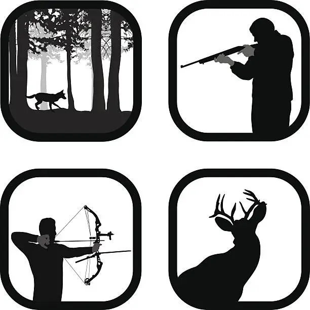 Vector illustration of Hunting with Bow or Rifle