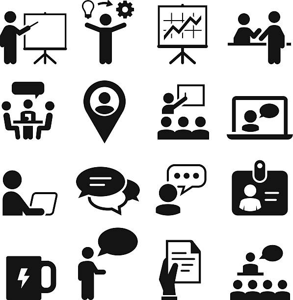 Meeting And Seminar Icons - Black Series Seminar and meeting icons. Vector icons for video, mobile APS, Web sites and print projects.  teacher clipart stock illustrations