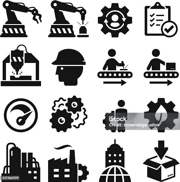 Manufacturing Icons Black Series Stock Illustration - Download Image Now - Icon Symbol, Manufacturing, Industry