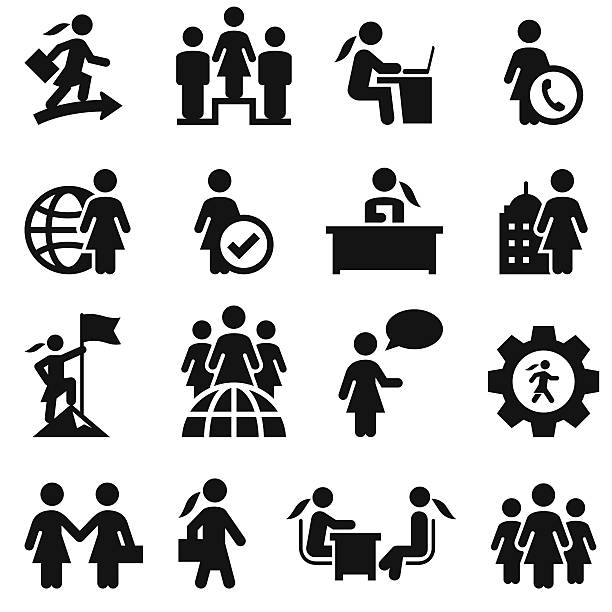 Business Women Icons - Black Series Businesswomen in various roles. Vector icons for video, mobile apps, Web sites and print projects. silhouette of a thanksgiving greetings stock illustrations